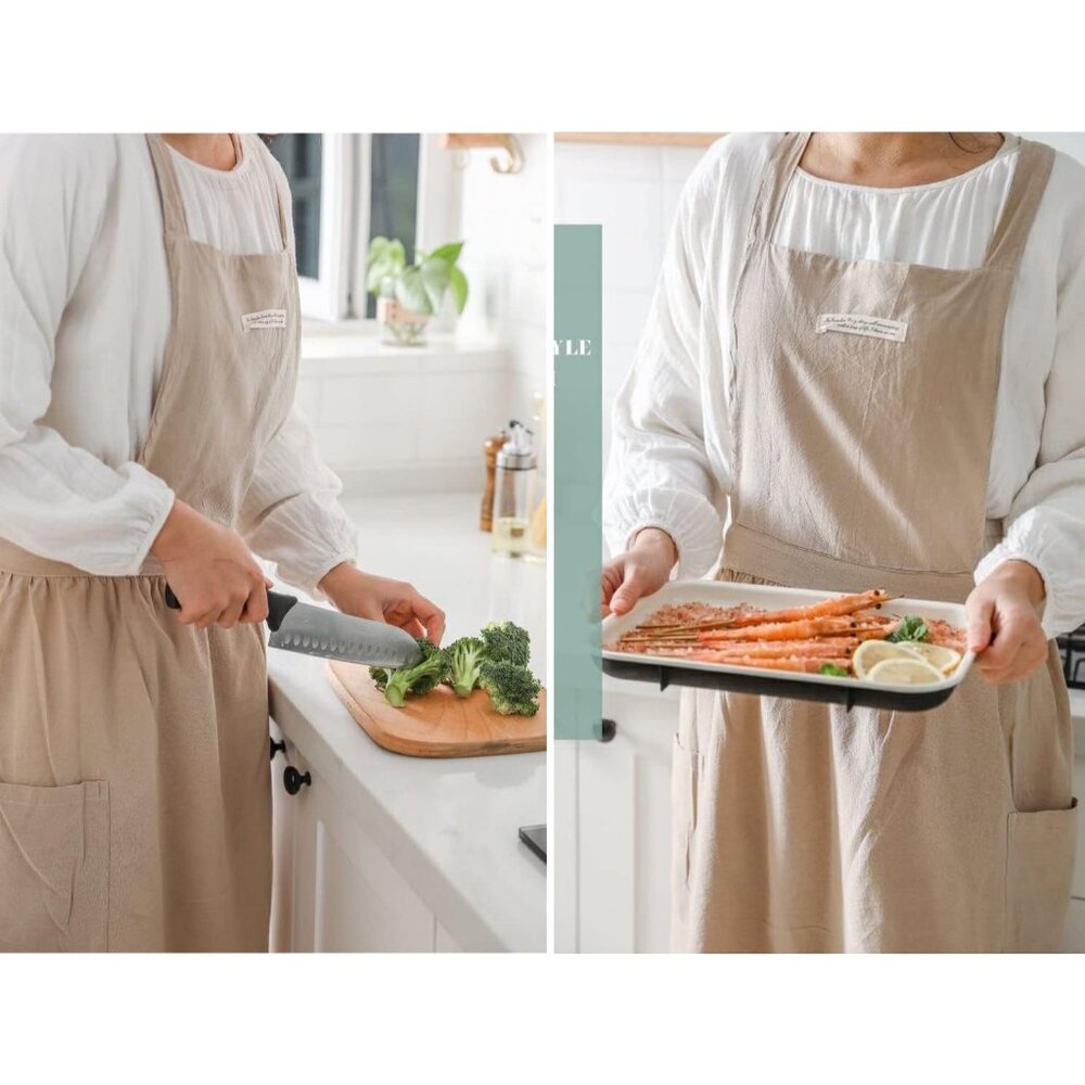 Women Girls Vintage Apron Gardening Works Cross Back Pinafore Dress - Picture 3 of 9
